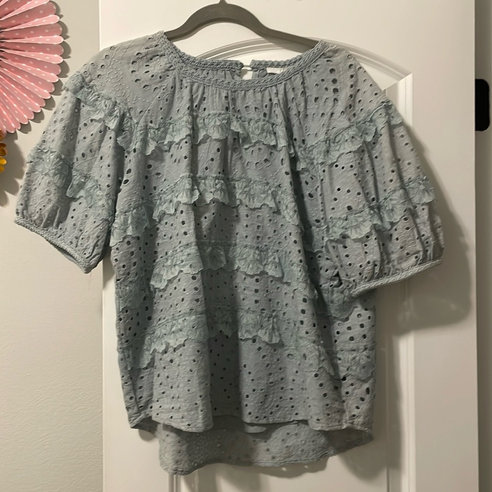 Joh Apparel Sage Blue Eyelet Lace Top size L